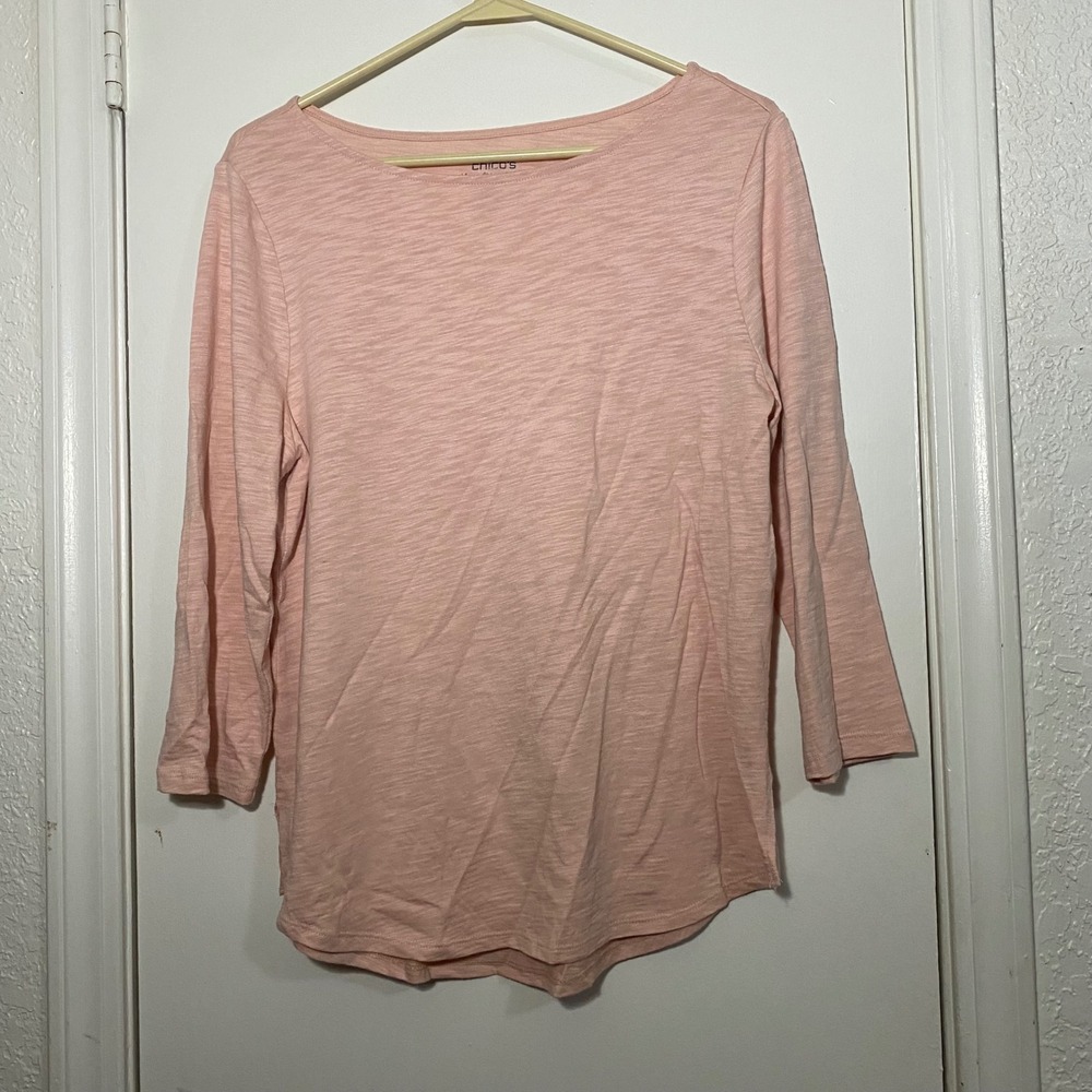 Chico's Ultimate Tee Women's Size 1 Light‎ Salmon Pink 3/4 Sleeve Top Boat Neck